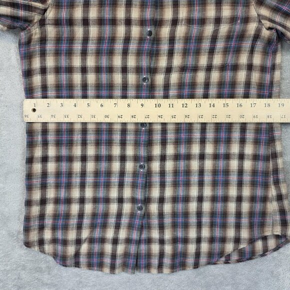 Uniqlo Shirt Womens Large Brown Beige Plaid Button Down Long Sleeve 100% Cotton - Picture 8 of 13
